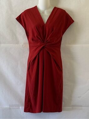 Banana Republic Red Twist Front Dress Size 4P Ruched Knee Length Office Cocktail